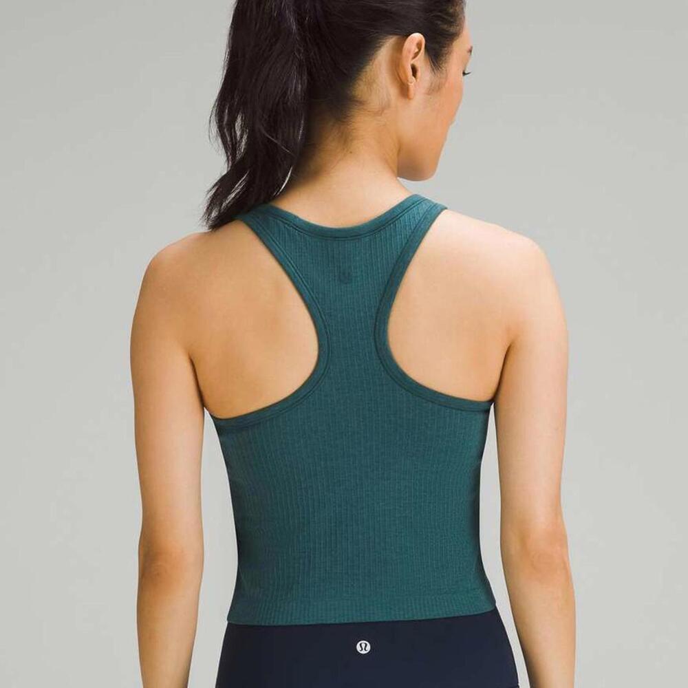 Lululemon Ebb to Street Cropped Racerback Tank Top in Green Jasper Sz 4